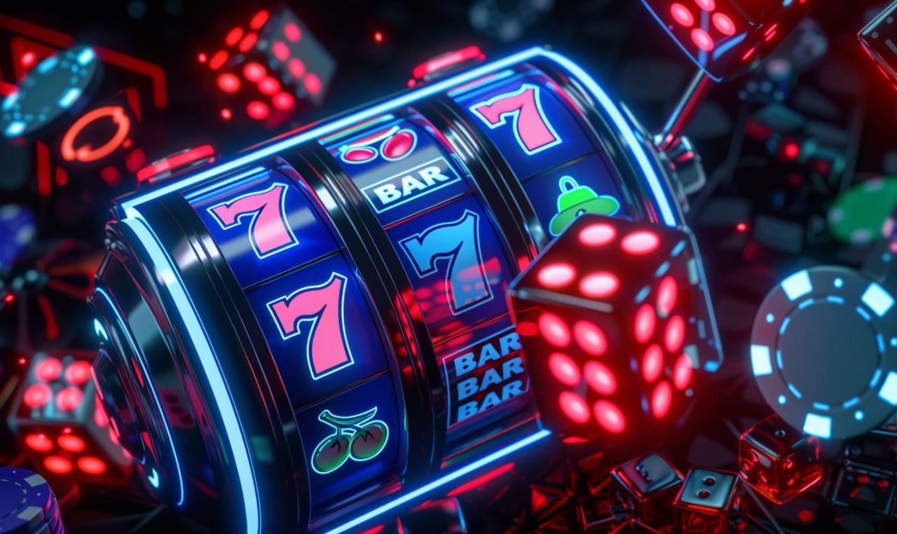 Mesin slot online dengan lampu terang dan ikon khas